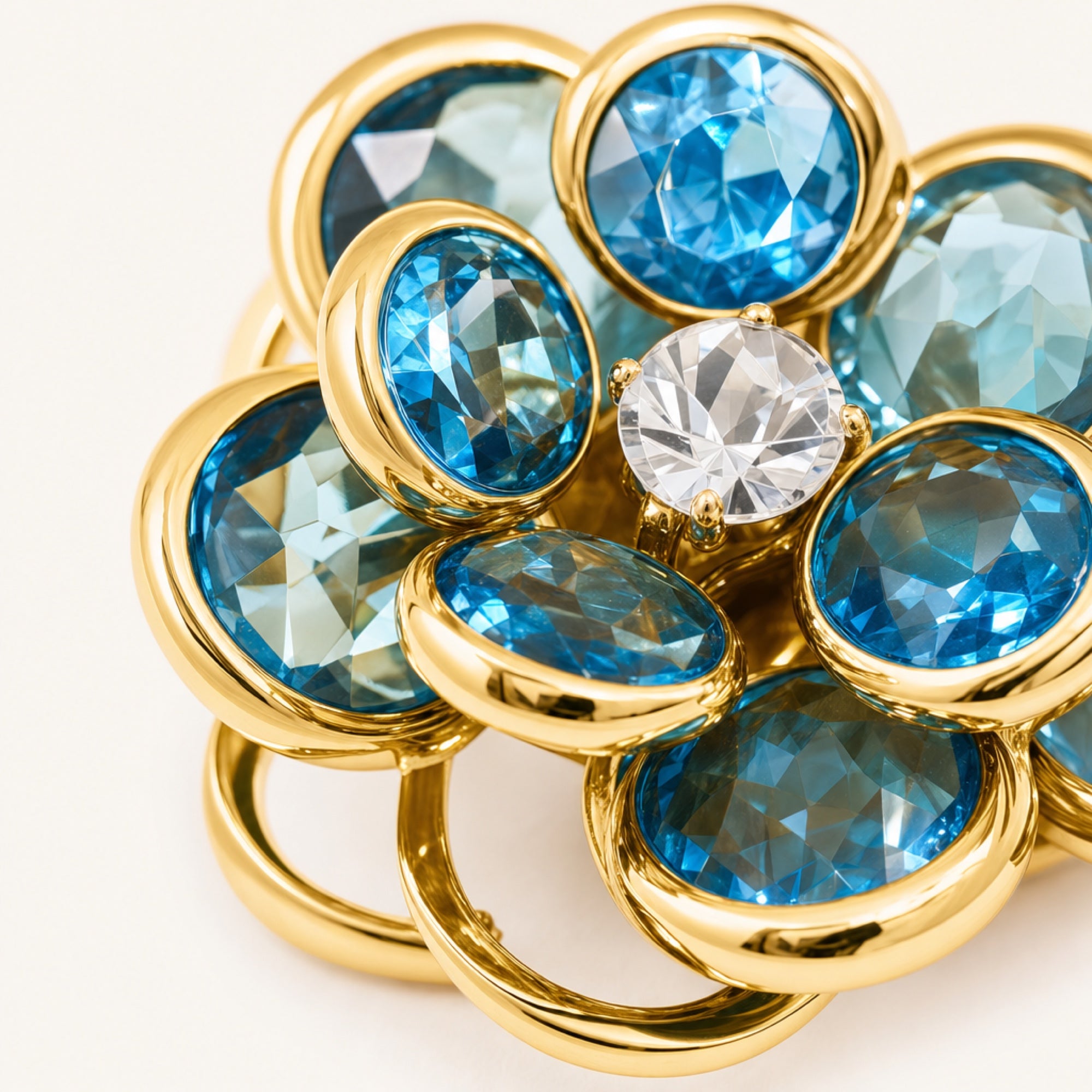 Loop Petal Button Covers in Aqua Blue, macro product detail