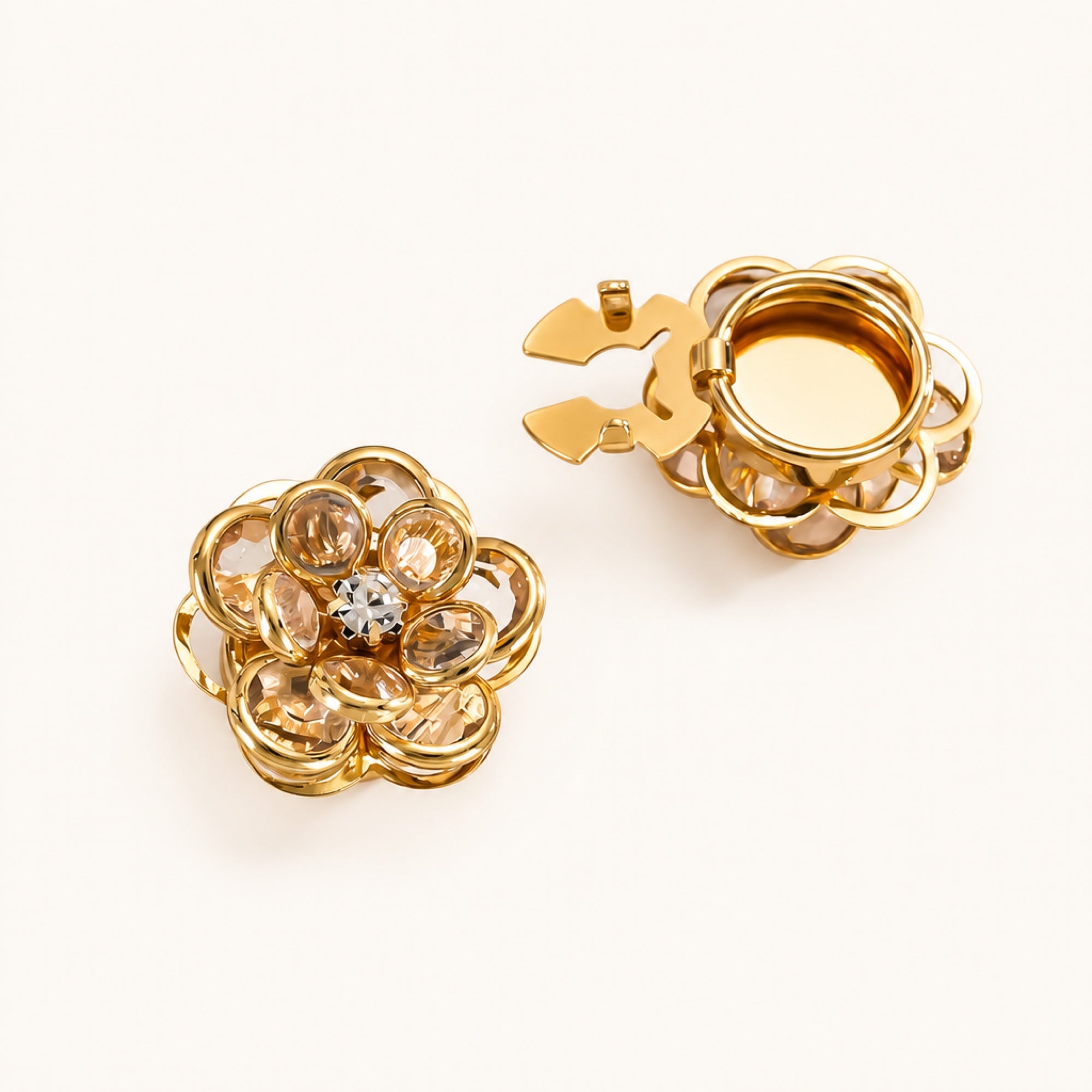 Loop Petal Button Covers in Champagne Gold, studio product view 2