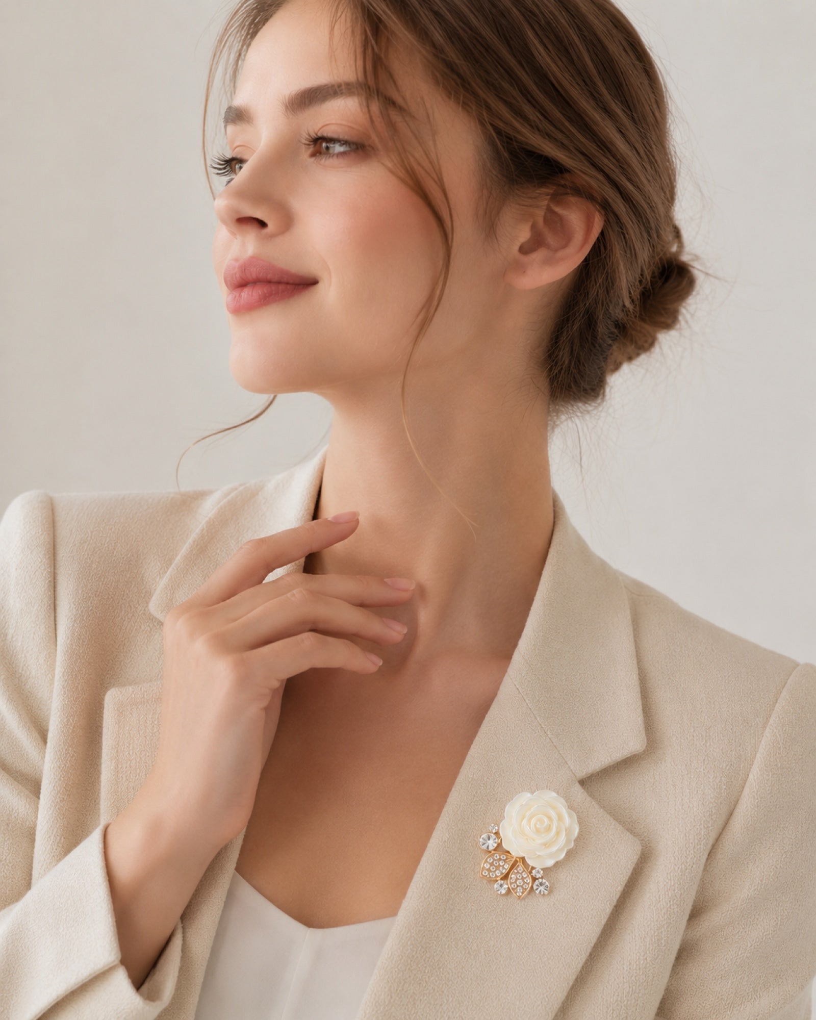 Layered Petal Button Cover in Pearl Gold, styled view 3