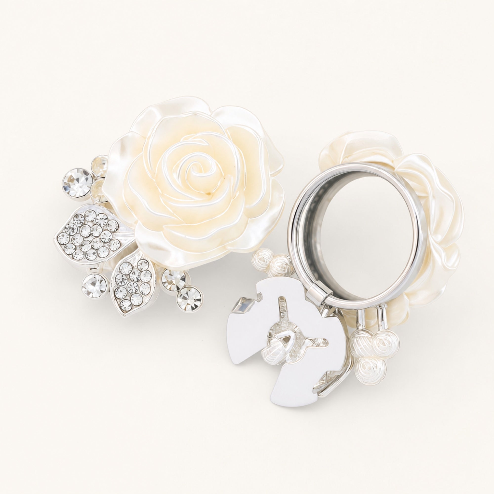 Layered Petal Button Cover in Silver Petal, studio product view