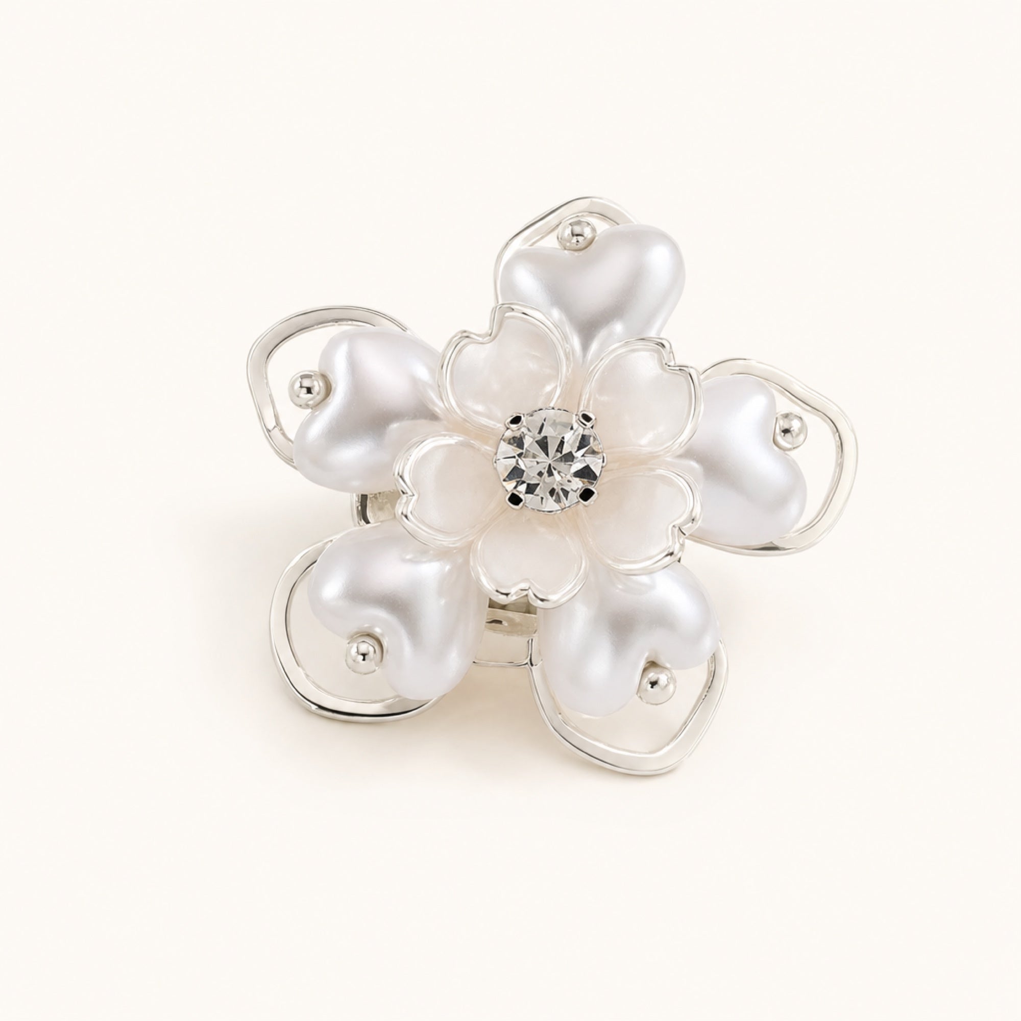 Pearl Bloom Button Cover in Pearl Silver, studio product view