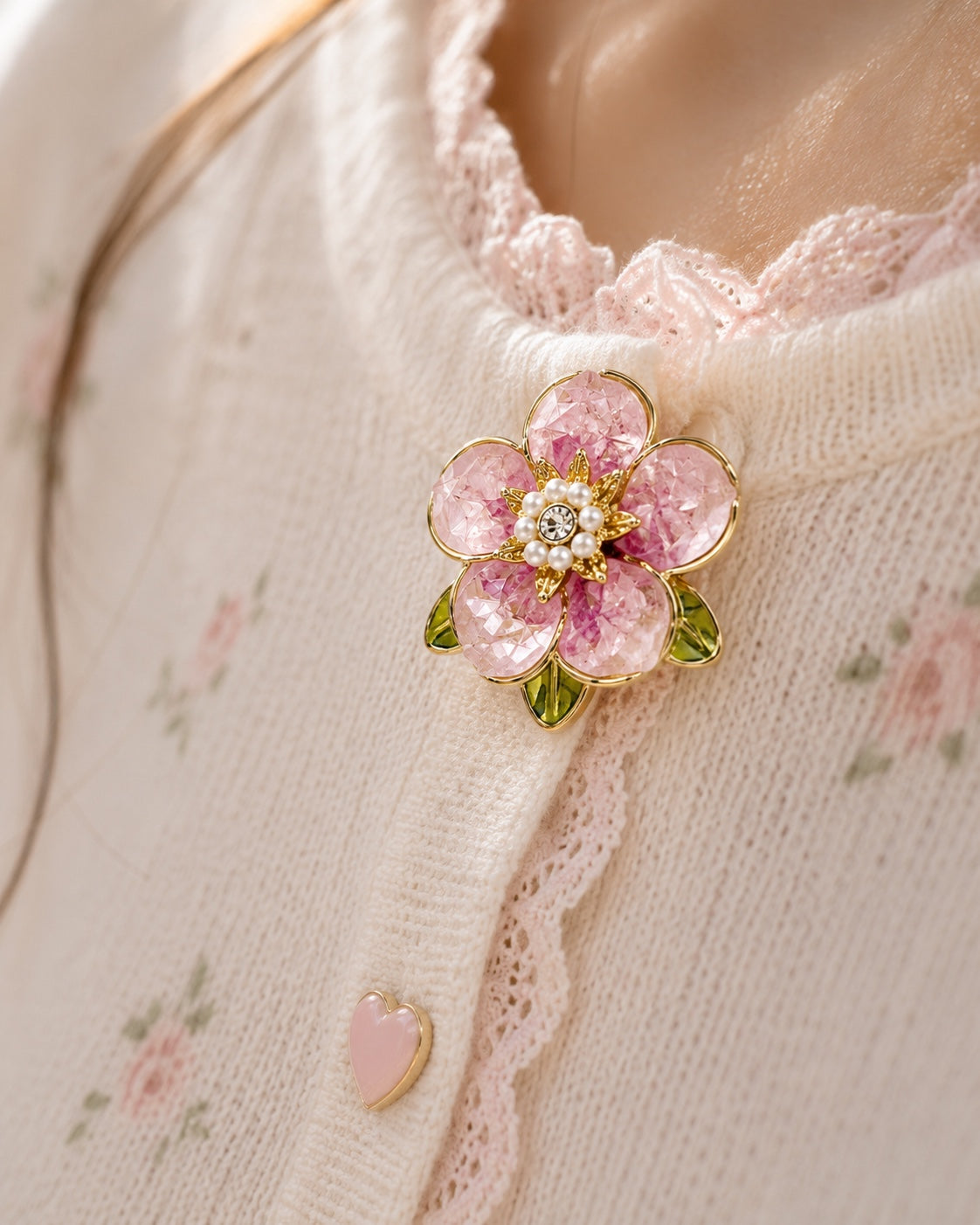 Pink Crystal Flower Button Covers in Pink Crystal Flower Blazer Accents by Adornyu