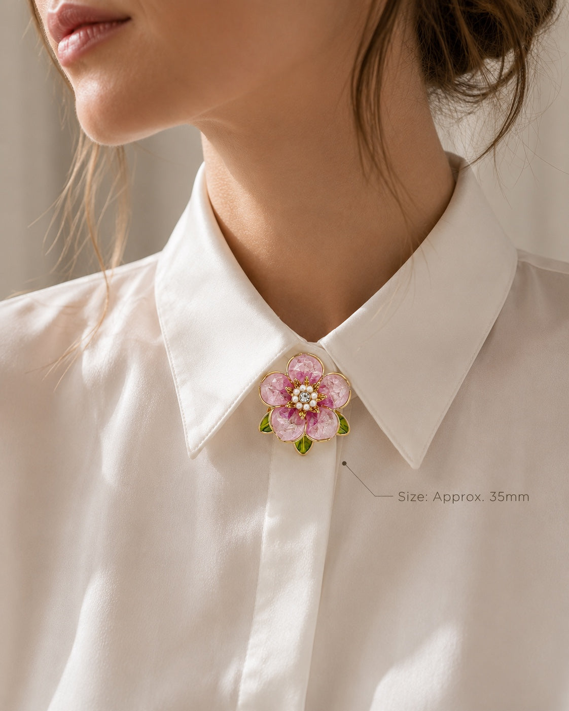 Pink Crystal Flower Button Covers styled in use by Adornyu