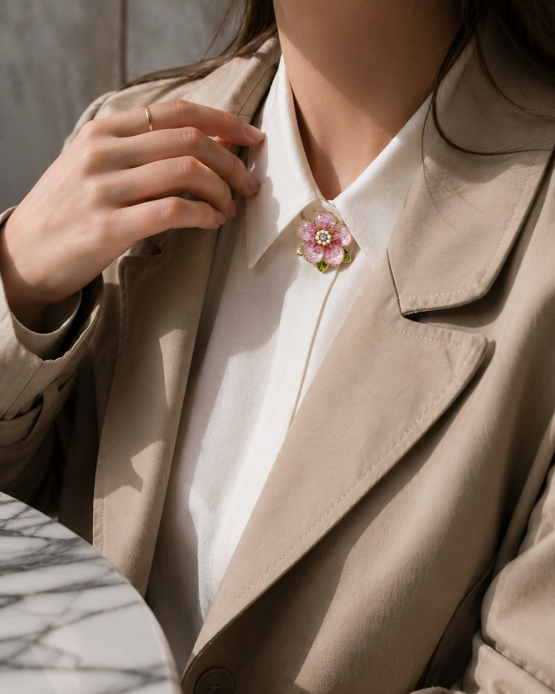 Pink Crystal Flower Button Covers in Pink Crystal Flower Blazer Accents by Adornyu