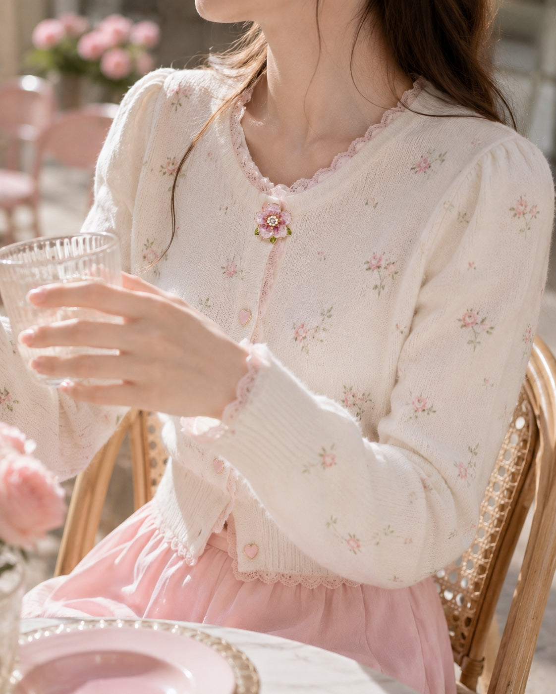 Pink Crystal Flower Button Covers in Pink Crystal Flower Blazer Accents by Adornyu