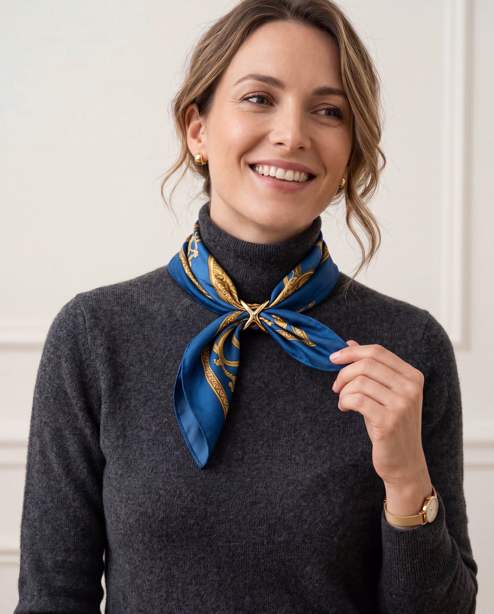 Orbit Scarf Ring in Gold, styled view 2