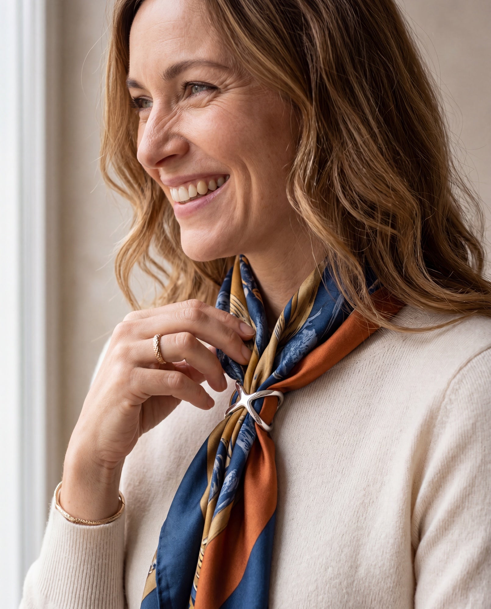 Orbit Scarf Ring in Silver, styled view