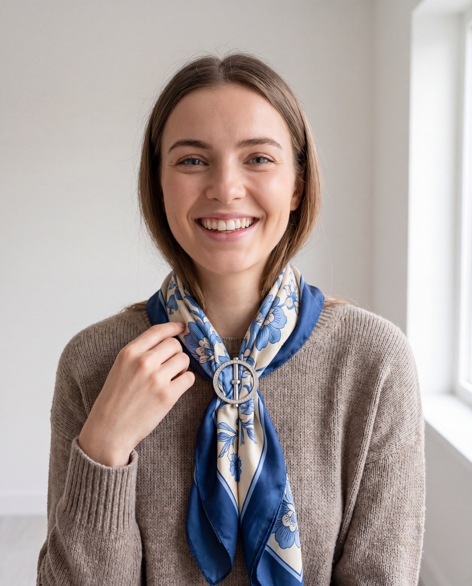 Crystal Halo Scarf Ring in Silver, styled view 2