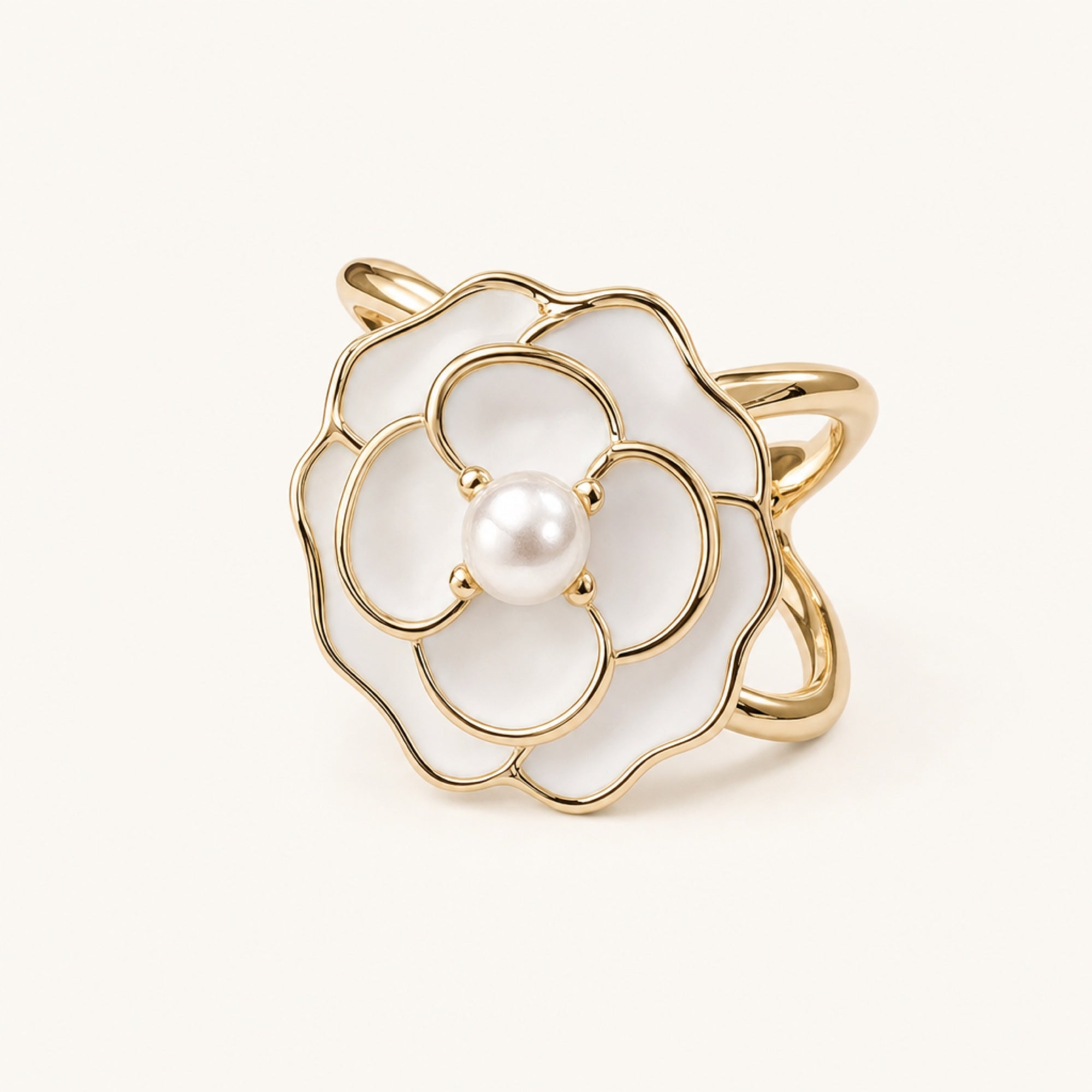 Outlined Bloom Scarf Ring in Ivory Bloom, studio product view