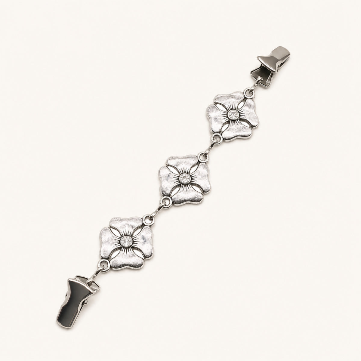 Rose Line Chain Clips in Crystal Knot, studio product view