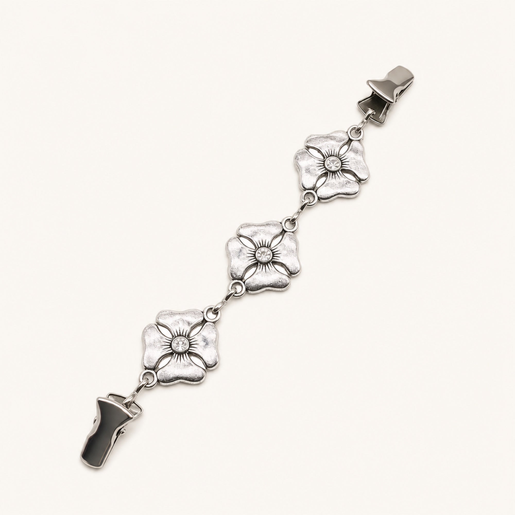 Rose Line Chain Clips in Crystal Knot, studio product view