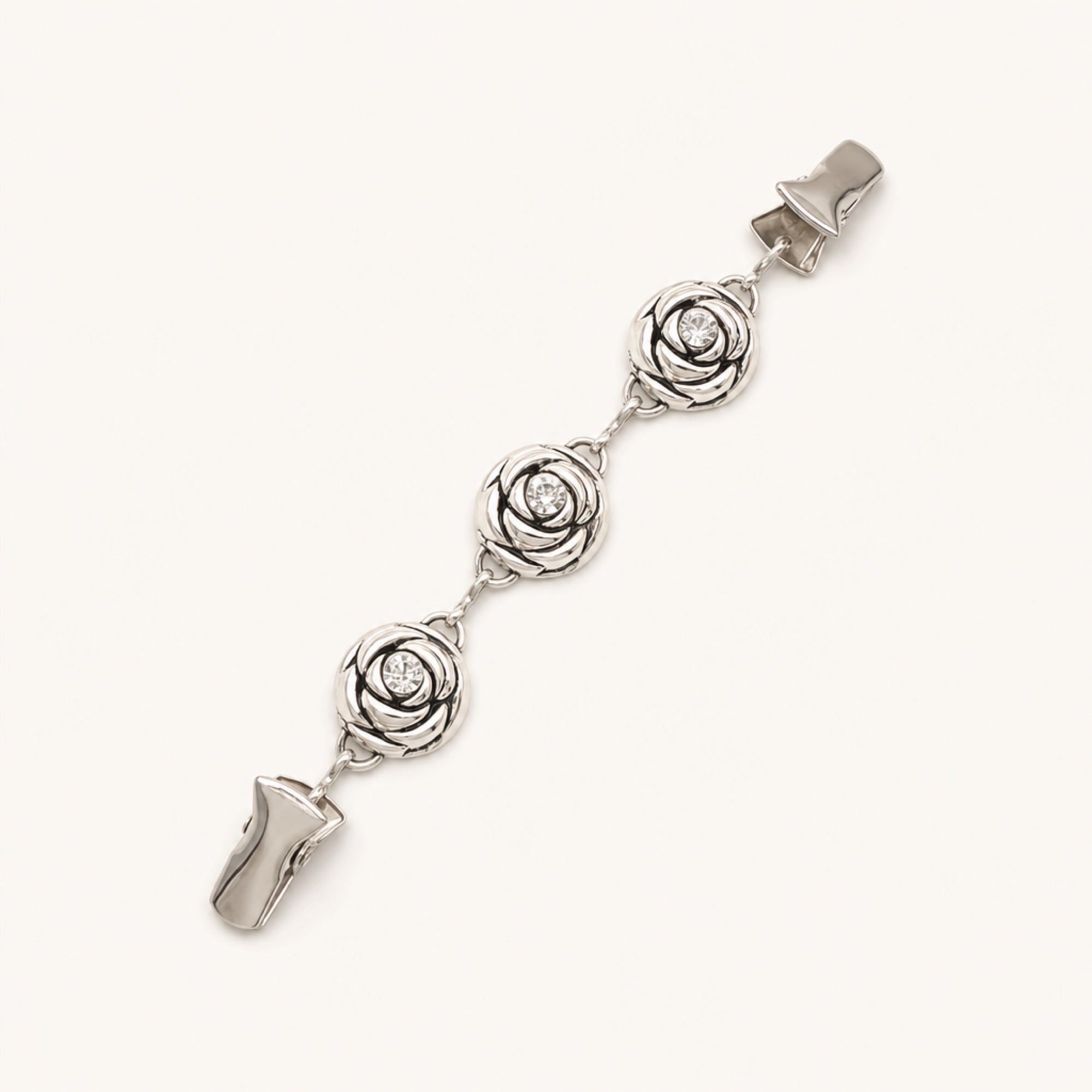 Rose Line Chain Clips in Open Rose, studio product view