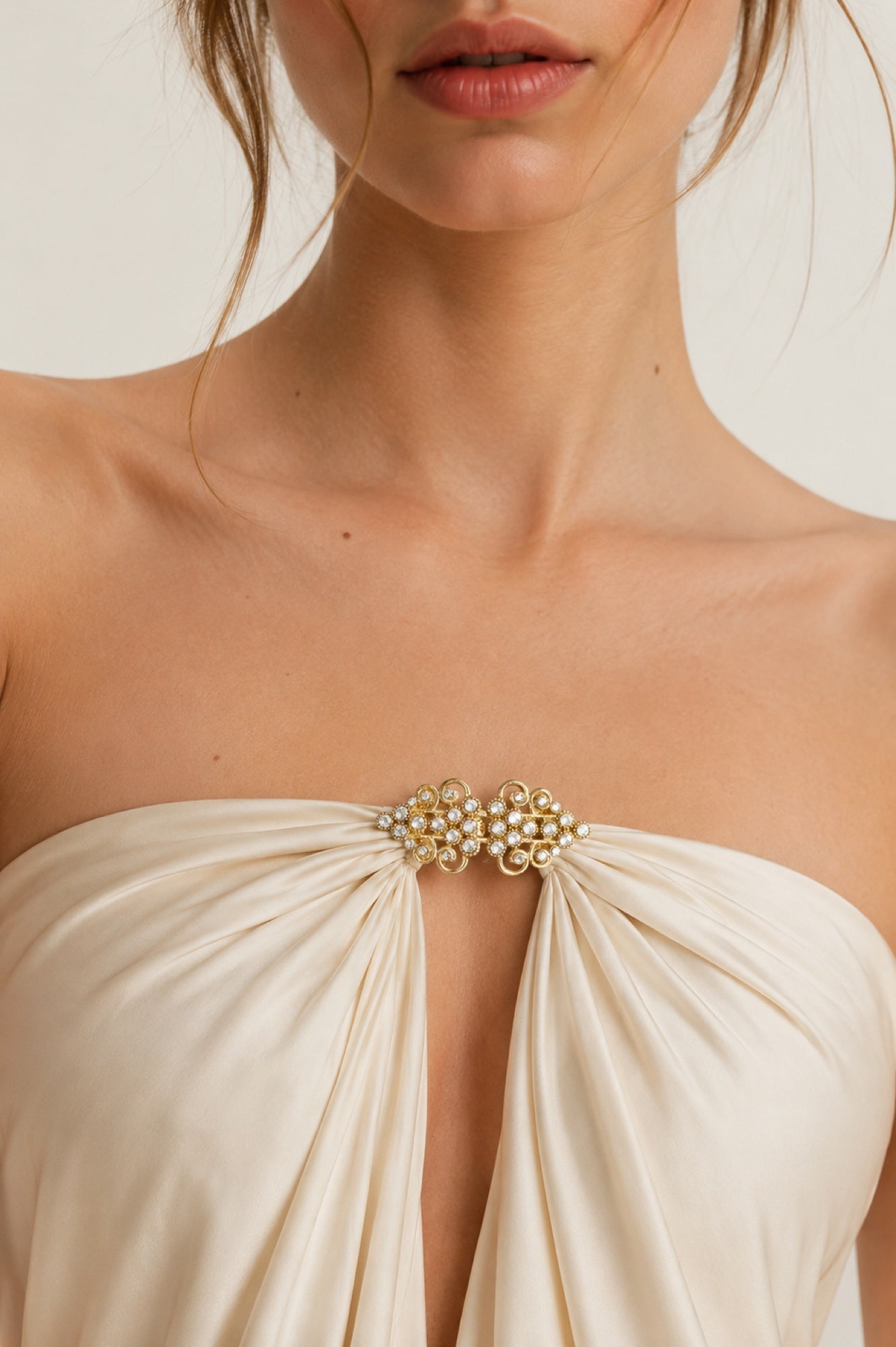 Crystal Scroll Sweater Clip in Gold Crystal, styled view 3