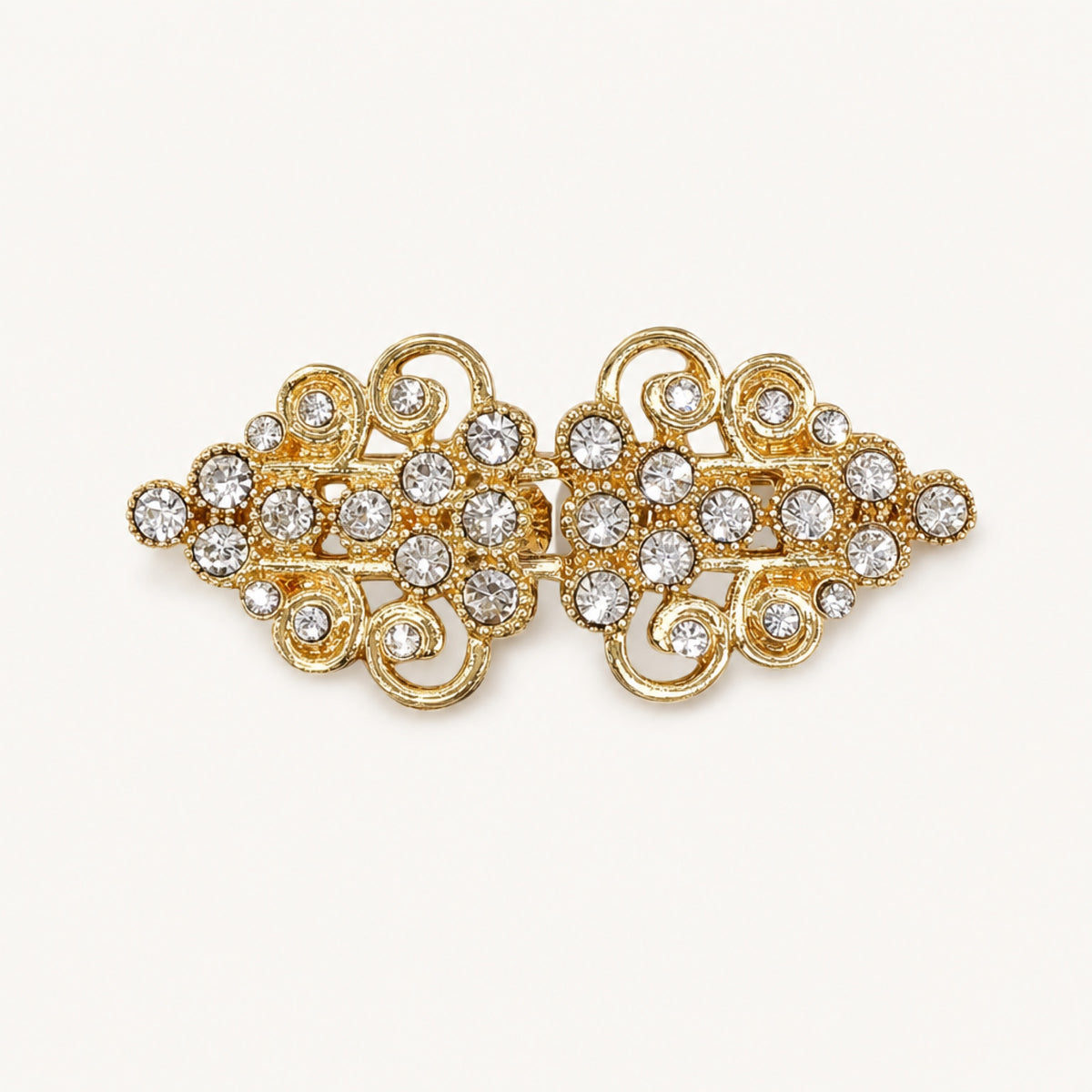 Crystal Scroll Sweater Clip in Gold Crystal, studio product view