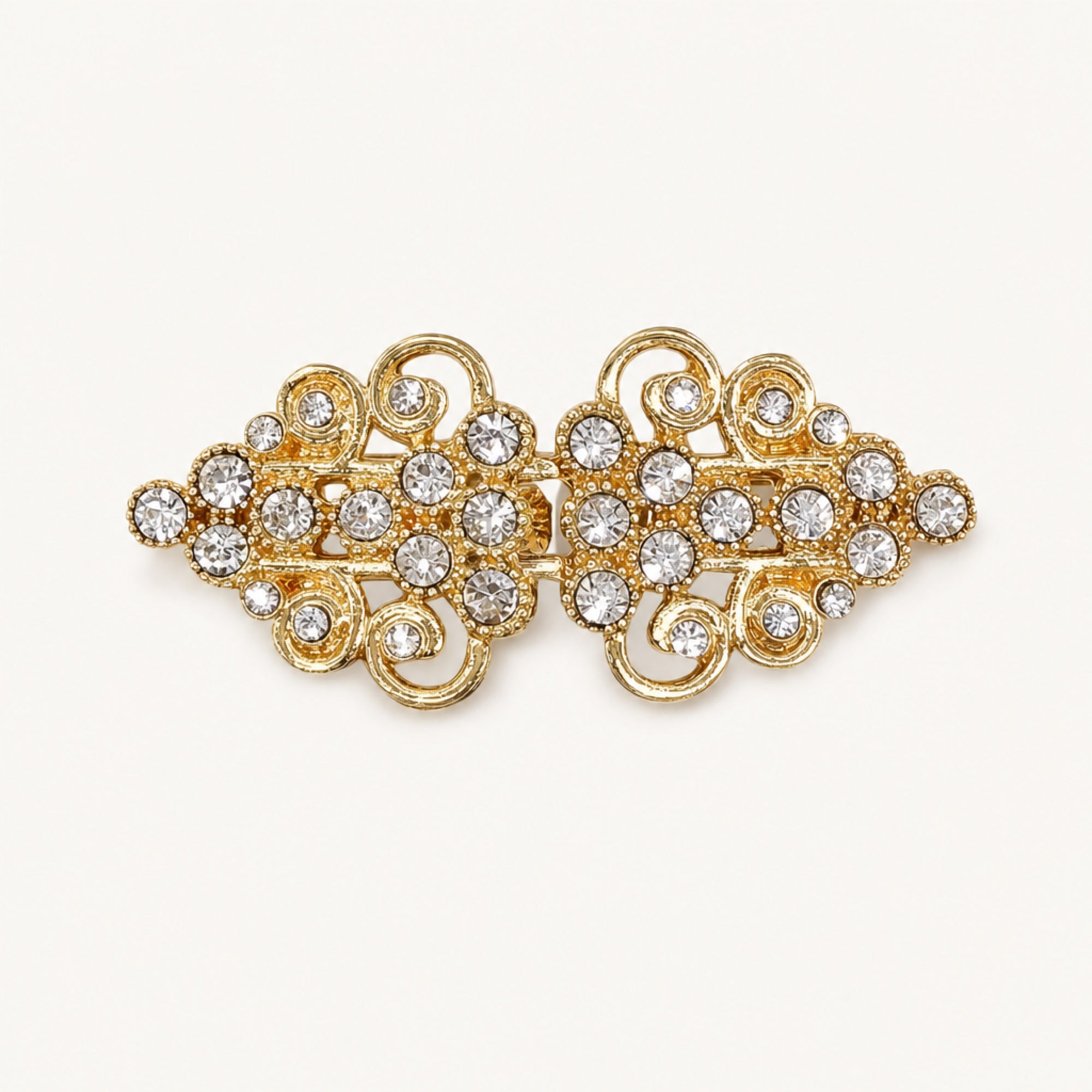 Crystal Scroll Sweater Clip in Gold Crystal, studio product view